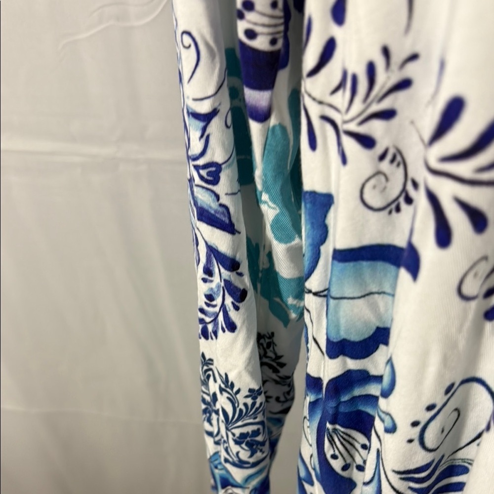 Johnny Was Blue & White Floral Long Sleeve Midi Dress Size M - Picture 9 of 14